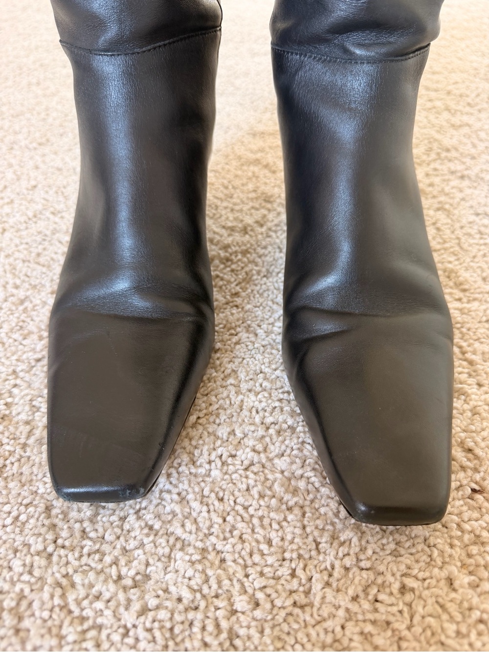 Reformation Remy Leather Knee-High Square-Toe Kitten Heel Boots in Black - Picture 6 of 11